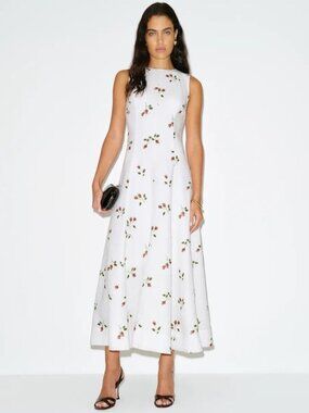 NEW Reformation Cecilia Linen Maxi Dress Floating Rose White Floral | US 2 UK 6
